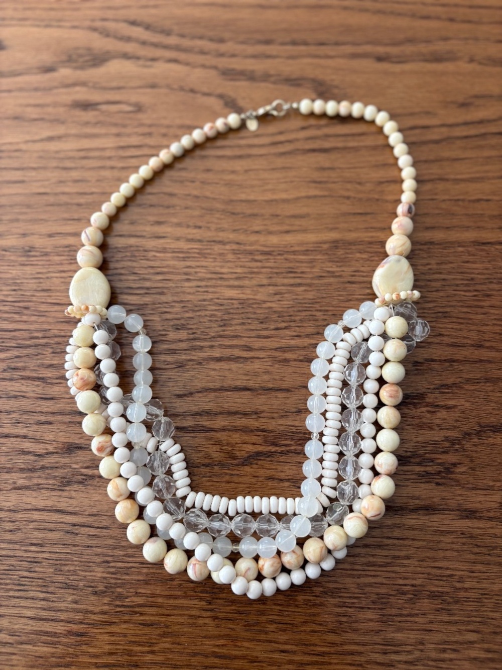 Lydell NYC 5 Strand Beaded Statement Necklace White Cream Clear 25"